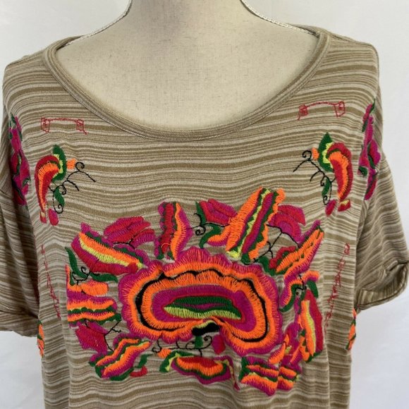 Free People Catalunya Floral Embroidered Stripe Flowy Boxy Top MEDIUM - Picture 4 of 7